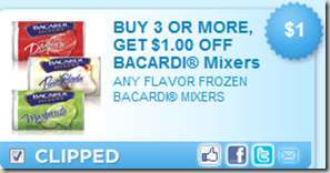 Save $1 on 3 Bacardi Frozen Mixers!