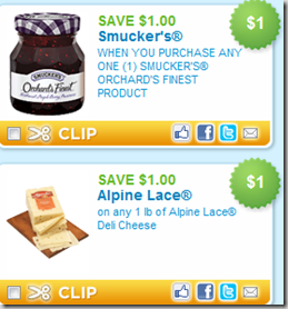 New Coupons for Smucker’s and Alpine Lace!