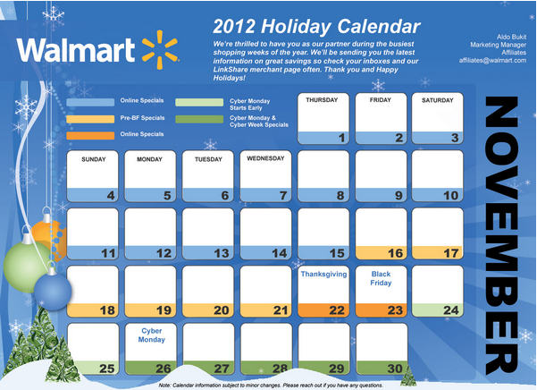 Walmart Holiday Calendar and Shipping Guide