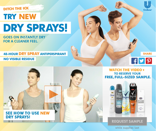 FREE Full Size Sample of Dove or Degree Dry Spray Deodorant!