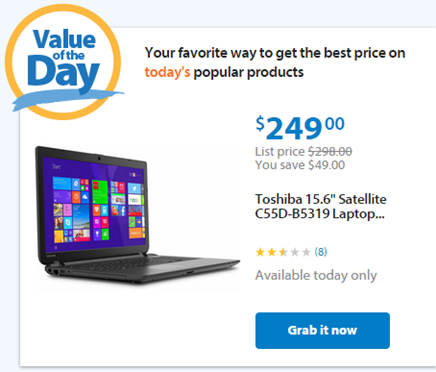 Walmart Value of the Day: Toshiba 15.6" Satellite C55D-B5319 Laptop PC Just $249!