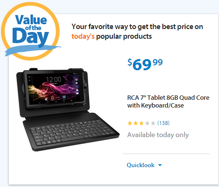 Walmart Value of the Day: RCA 7" Tablet 8GB Quad Core with Keyboard/Case Just $69.99!
