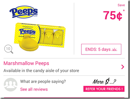 Happy Easter!  Grab some Peeps Marshmallow Candy for $.25 at Walmart!