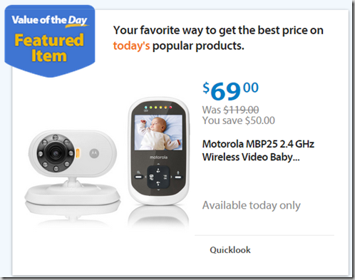 Walmart Values of the Day: Motorola baby Monitor for $69 or Faded Glory Shorts for $2.47!