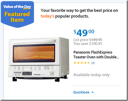 Walmart Value of the Day: Panasonic Toaster Oven for $49 or Double Hammock for $129!