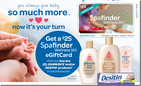 Get a $25 Spafinder Giftcard When You Buy Johnson’s or Desitin Products!