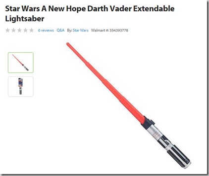 Walmart Daily Savings Center Deal: Star Wars Darth Vader Lightsaber on Rollback for $14.99!