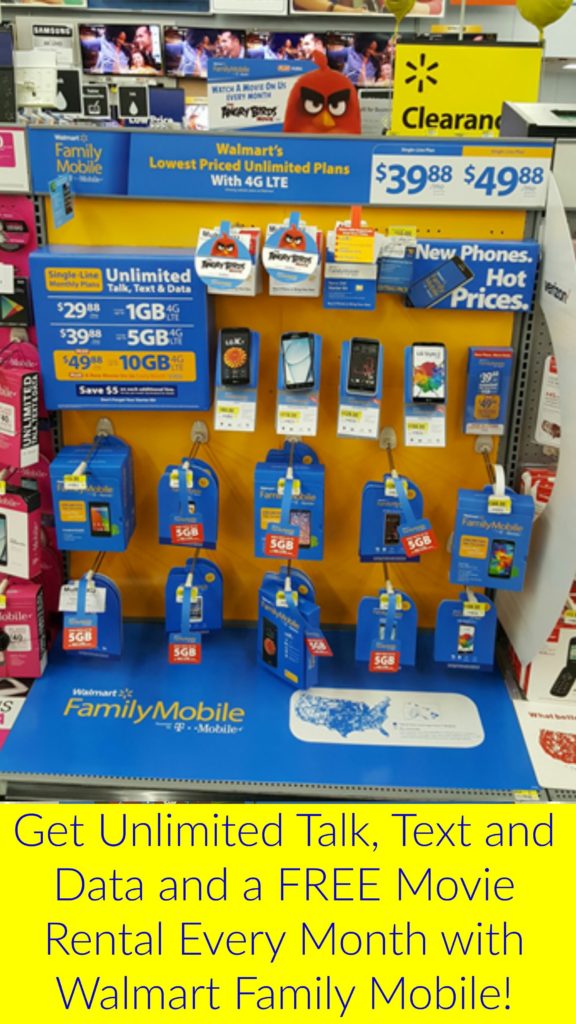 Get Unlimited Talk, Text and Data and a FREE Movie Rental Every Month with Walmart Family Mobile!